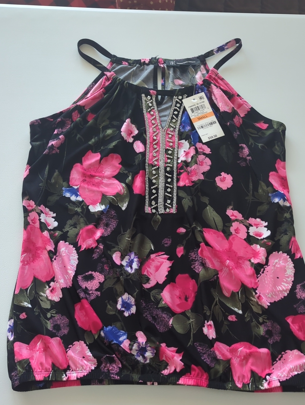 INC International Concepts Pink Floral Halter Tank Top